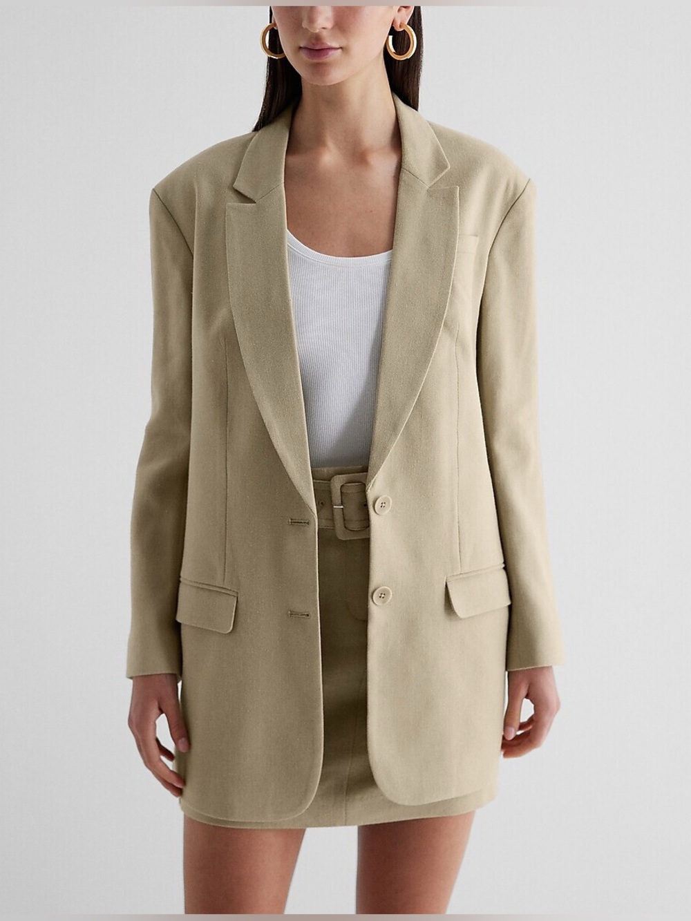 Express Linen Blend Boyfriend Blazer in Green